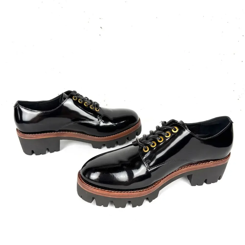 Jeffrey Campbell Trevor Platform Lug Sole Derby Oxfords Black Patent Leather 8